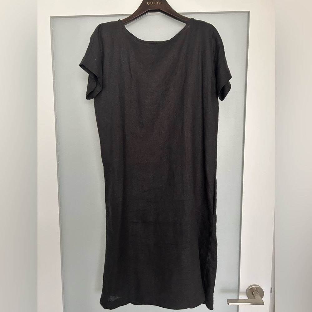Elegant Black Linen Short Sleeve Dress